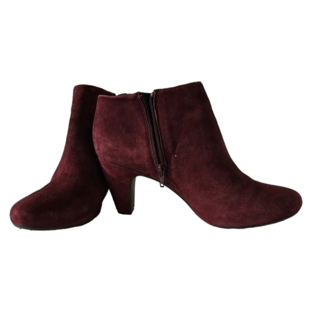 Easy Spirit Burgundy Suede Ankle Booties Women's 10.5 Side Zip Comfort